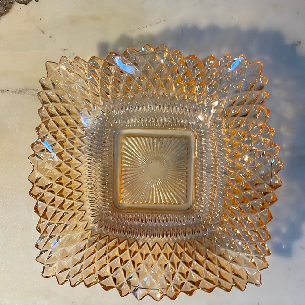 Vintage Federal Glass Ruffled Edge Square Candy Dish